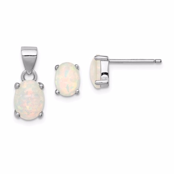 Opal Pendant And Earrings Set